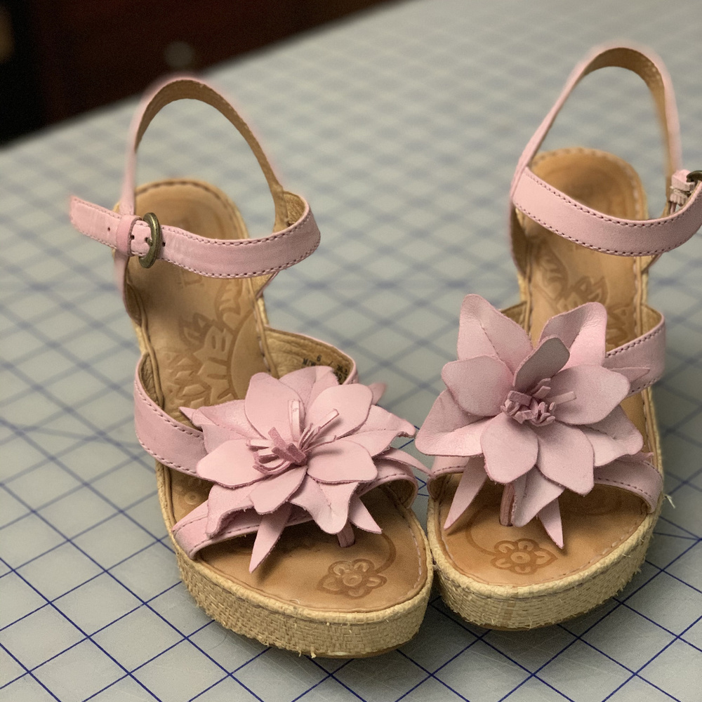 Børn platform wedge pink leather sandals, size 6